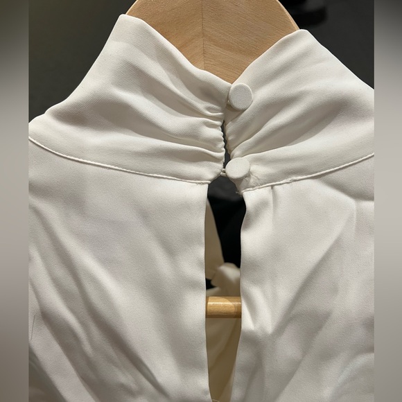 Ann Taylor Two Tone Tie Neck Jumpsuit Wide Leg Ivory - Picture 5 of 6